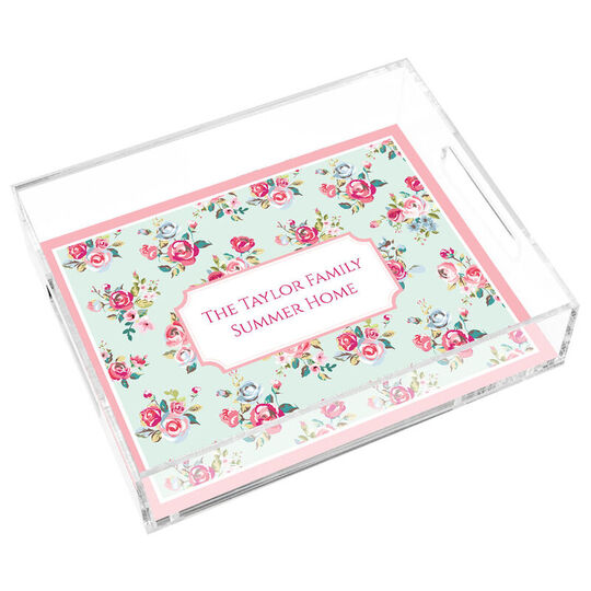Delicate Roses Lucite Tray